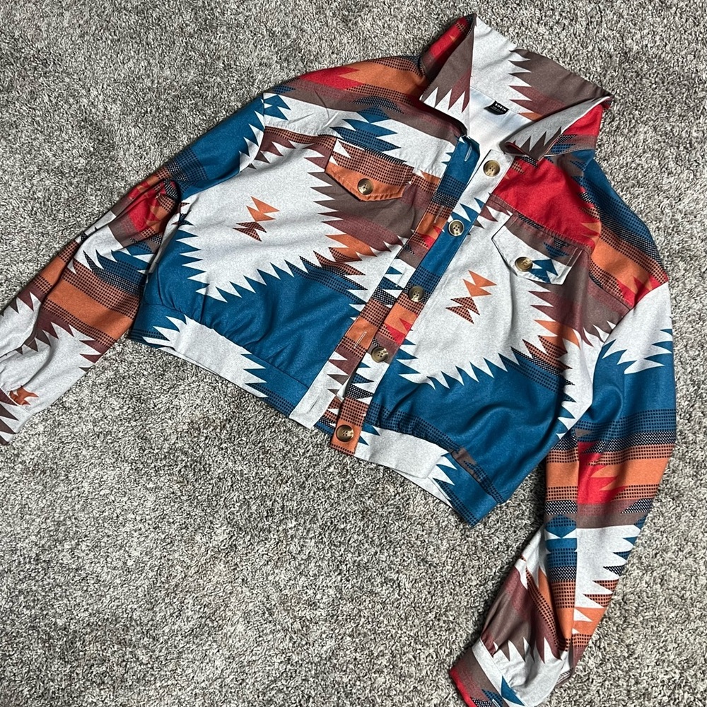 Colorful Aztec Cropped Jacket - Picture 2 of 2